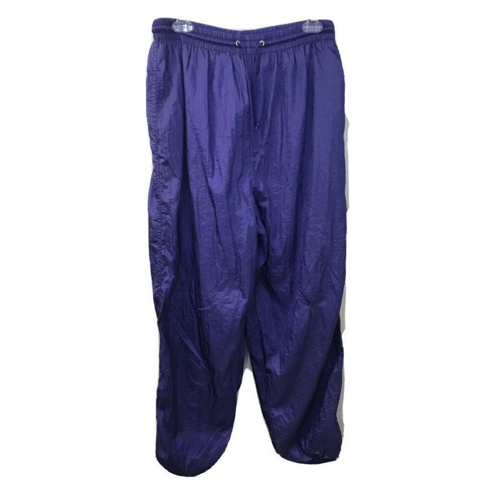 Track Sweat Pants L Purple Nylon Blend Lined Pockets elastic drawstring waist - Picture 1 of 11